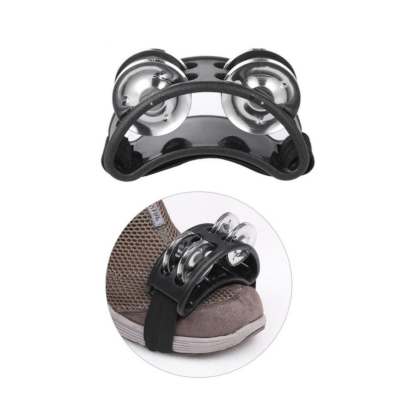 Musfunny Foot Tambourine Percussion Musical Instrument Foot Drum Set with Metal Jingle Bell for Guitar Drum Accessory (Black) - Image 2
